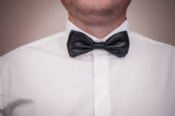 istock Dark black bowtie on the grooms neck 1313468848