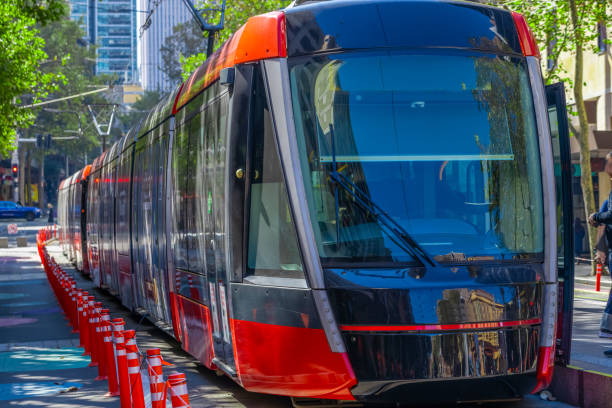 istock Tram moving through George St in Sydney NSW Australia 1313469263