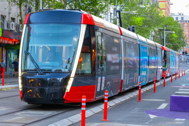 istock Tram moving through George St in Sydney NSW Australia 1313469274