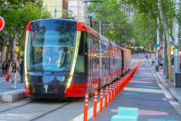 istock Tram moving through George St in Sydney NSW Australia 1313469334