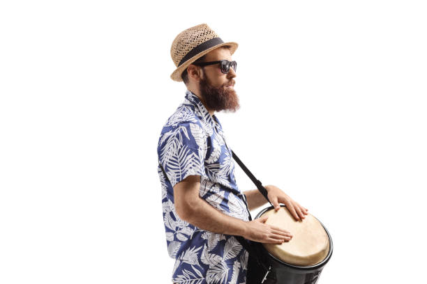 istock Profile shot of a bearded man with conga drum 1313470138