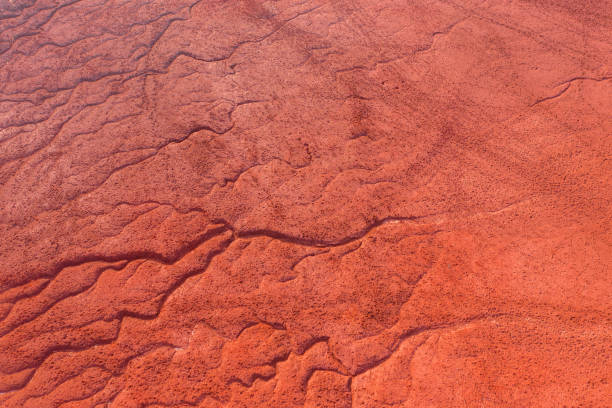 istock Aerial view of drought red mud surface 1313470571