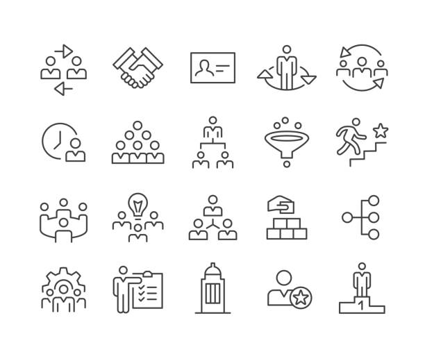 corporate hierarchy icons - classic line series - meeting community board room leadership stock-grafiken, -clipart, -cartoons und -symbole