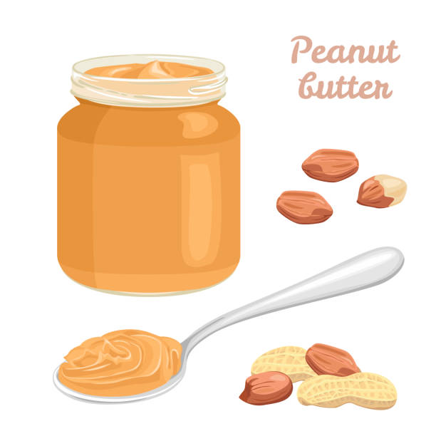 Peanut Butter Set Vector Illustration Of Nuts Pastе In Jar And Spoon In  Cartoon Flat Style Stock Illustration - Download Image Now - iStock