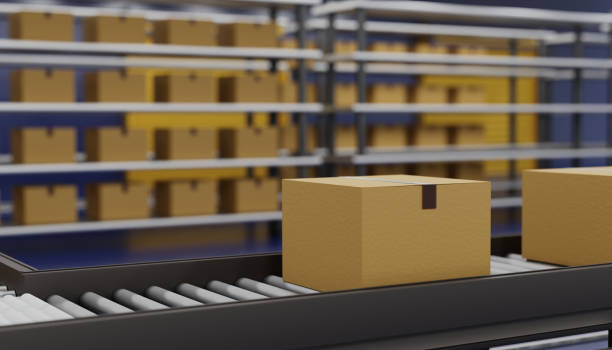 istock Logistic warehouse transport system delivery concept, Logistics package in warehouse storage, Export industry. 3d render. 1313475797