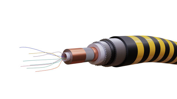 подводный кабель, силовой кабель высокого напряжения изолированы на белом фоне. 3d рендер. - galvanic стоковые фото и изображения