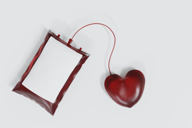 dai il concetto di sangue. cuore della salute e donazione di sangue. cuore rosso con trasfusione di sangue in borsa su sfondo bianco. rendering 3d - sangue illustrazioni foto e immagini stock