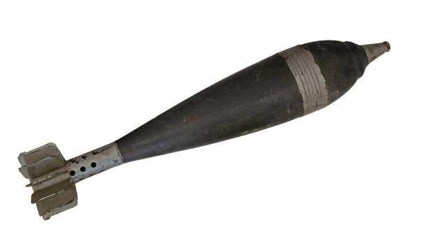 Projectile, bomb, rocket isolated on white background. Large exploding military weapon, dropped from the air Projectile, bomb, rocket isolated on white background. Large exploding military weapon, dropped from the air. artillery photos stock pictures, royalty-free photos & images