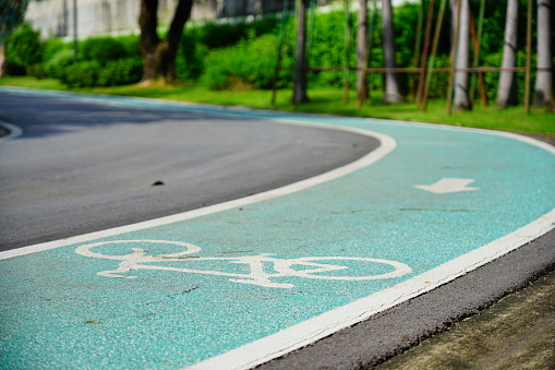 Close-up Bike lane on the lane in the park