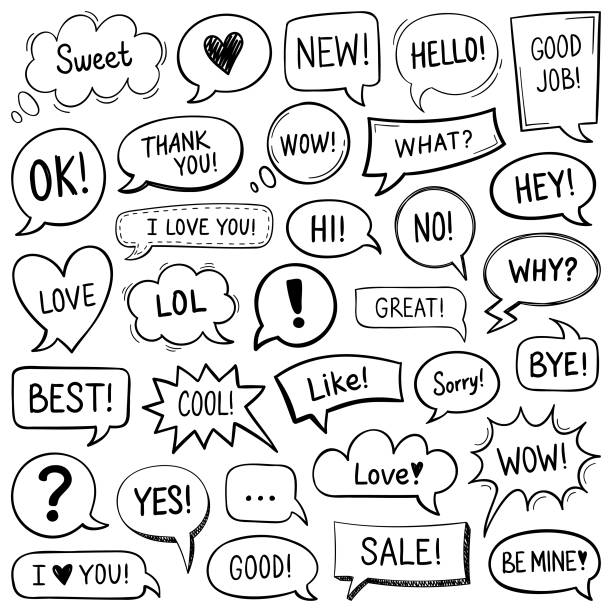 Hand-drawn speech bubbles Set of different hand drawn speech bubbles. Vector design elements. doodle stock illustrations