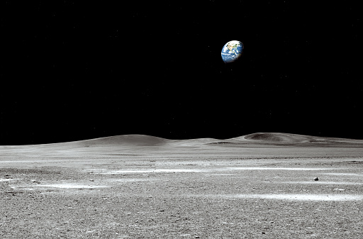 tierra azul vista desde la superficie lunar: Los elementos de esta imagen son proporcionados por la NASA photo