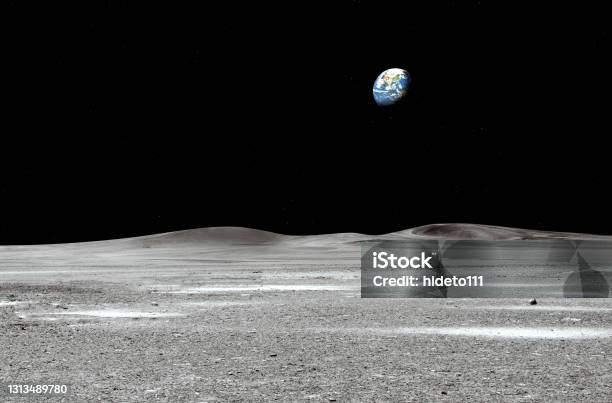 Blue Earth Seen From The Moon Surface Elements Of This Image Are Furnished By Nasa Stock Photo - Download Image Now