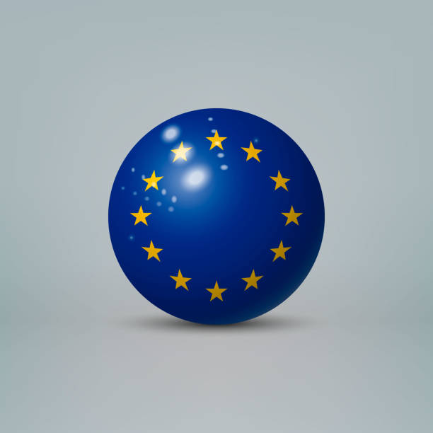 istock 3d realistic glossy plastic ball or sphere with flag of European Union 1313494771