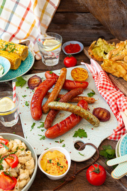 istock Grilled sausages and pasta salad 1313497290