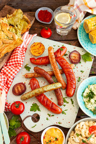 istock Grilled sausages and pasta salad 1313497338