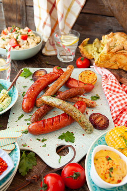 istock Grilled sausages and pasta salad 1313497408