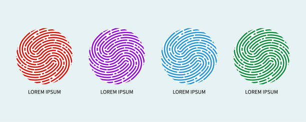 지문 로고. 보안 개념입니다. 디지털 인증 아이콘 - fingerprint thumbprint human finger track stock illustrations