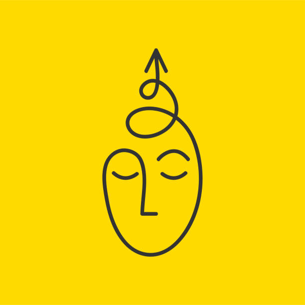 náčrtek mužské hlavy se spirálovou šipkou. abstraktní ručně kreslený symbol vývoje - kontemplace pojem stock ilustrace