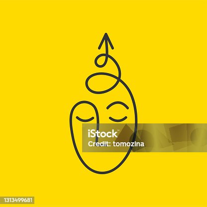 istock Sketch of male head with spiral arrow. Abstract hand drawn symbol of development 1313499681
