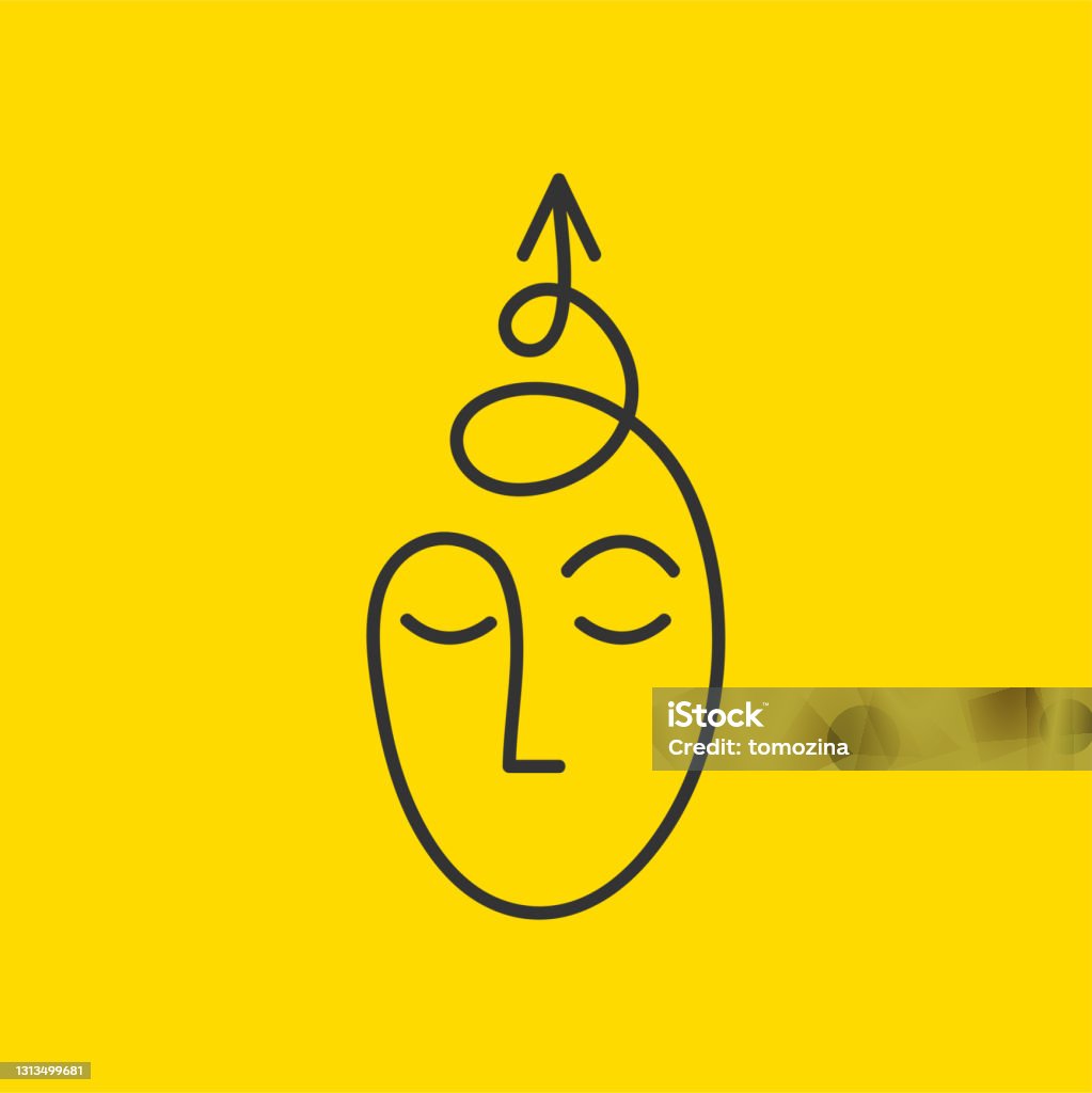 Sketch of male head with spiral arrow. Abstract hand drawn symbol of development Sketch of male head with spiral arrow. Abstract hand drawn symbol of development, creativity. Psychology doodle icon Contemplation stock vector