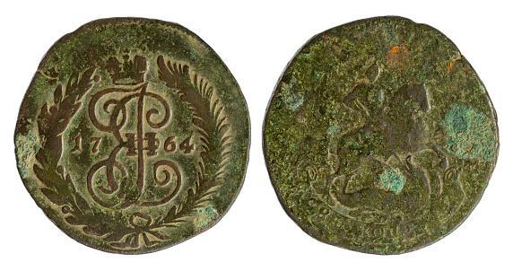 Copper coin of the Russian Empire. Two kopecks in 1764, Catherine II