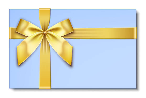 istock Blue Gift Card with Golden Bow and Ribbons 1313501987