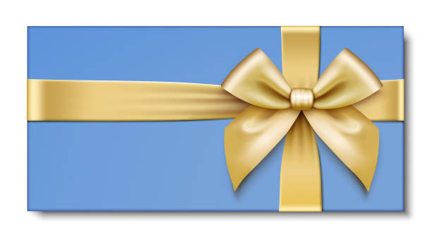 istock Blue Gift Card with Golden Bow and Ribbons 1313502043