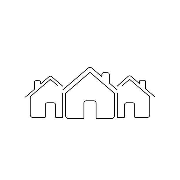 ilustrações de stock, clip art, desenhos animados e ícones de house line icon. three building outline symbol. - picto