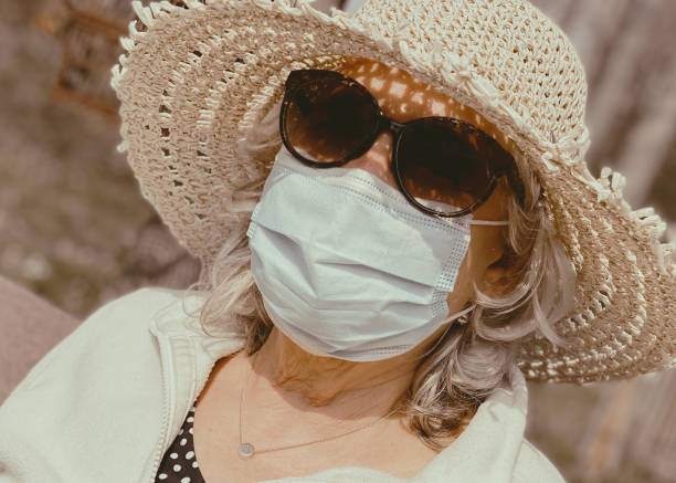 istock Woman with protective mask enjoying the sunlight 1313502299