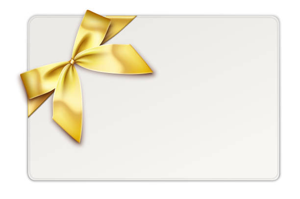 geschenk-karte mit gold geschenk schleife und bänder - geschenkkarte stock-grafiken, -clipart, -cartoons und -symbole