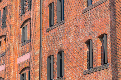 Beautiful exterior building and architecture of brick warehouse in New York, NY, United States
