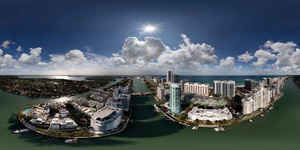 360 vr spherical panorama Miami Beach aerial over Indian Creek