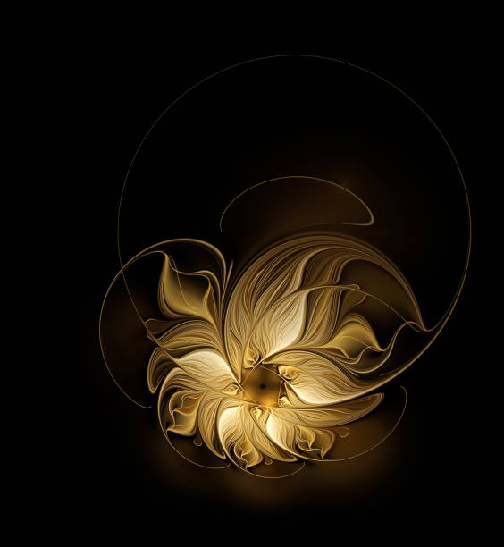 istock Fractal golden flower on black background 1313506749