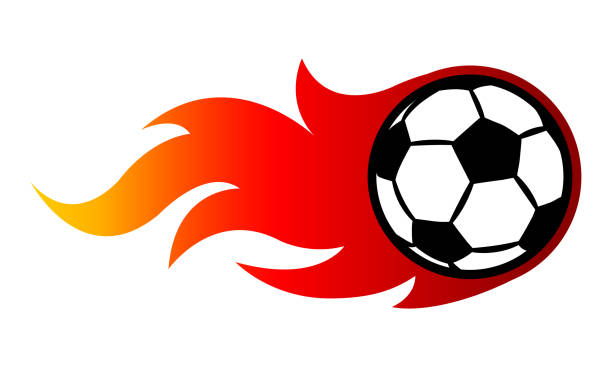 Football soccer ball with fire flame graphic vector illustration Vector illustration of football soccer ball with simple flame shape. Ideal for sticker, decal, sport logo and any kind of decoration. ball of fire stock illustrations