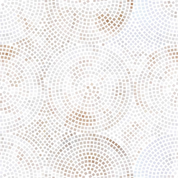 Abstract seamless pattern with circles of mosaic. Abstract seamless pattern with white mosaic on a gray background. Concentric circles and squares texture. Floor or street covering. Stock vector illustration. tile patterns stock illustrations