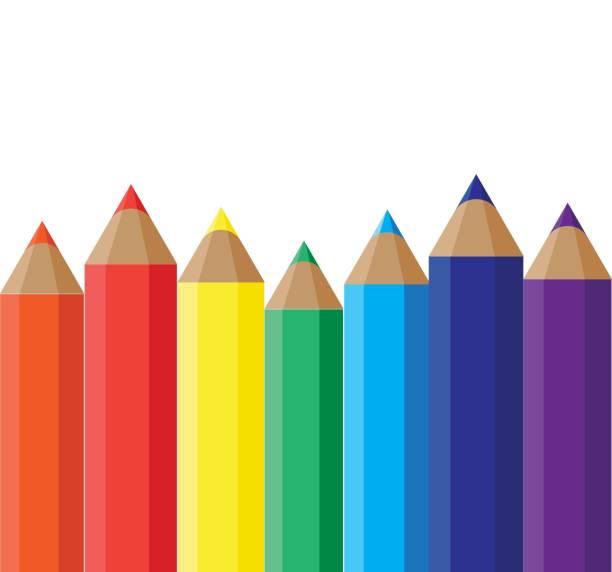 무지개 연필 세트 배너. 플랫 스타일로 일러스트레이션. - spectrum pencil art and craft equipment rainbow stock illustrations