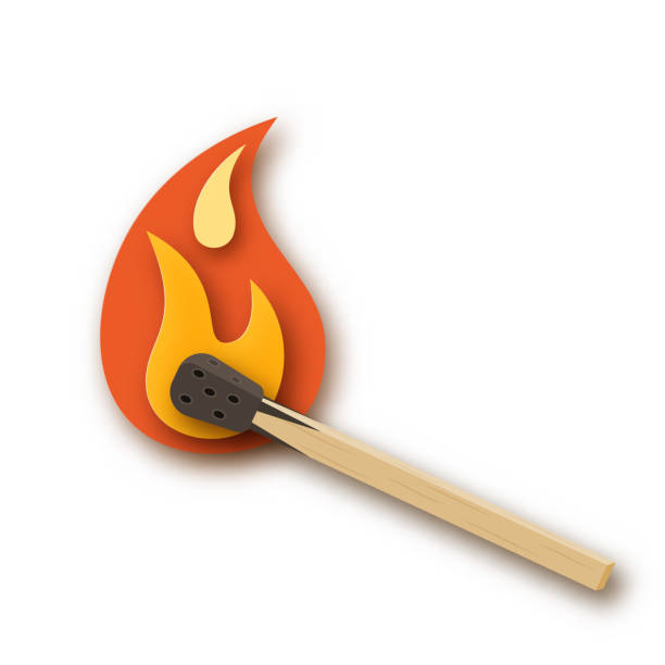 Burning match, matchstick with fire or flame. Paper cut design. Simple vector illustration on white background Burning match, matchstick with fire or flame. Paper cut design. Simple vector illustration on a white background flame patterns stock illustrations