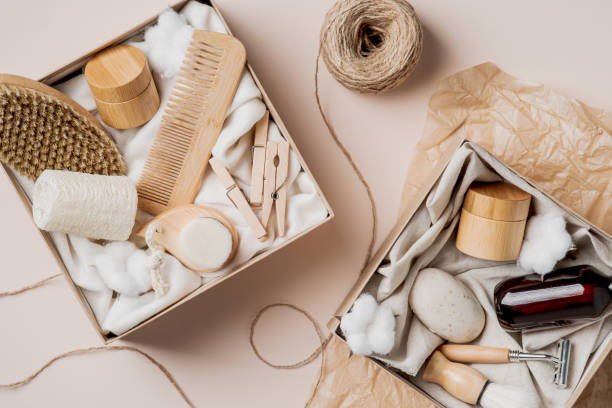 istock Beauty gift boxes with natural SPA cosmetics. Flat lay, top view 1313515634