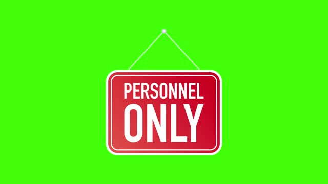 Personnel only hanging sign on white background. Sign for door. Motion graphics.