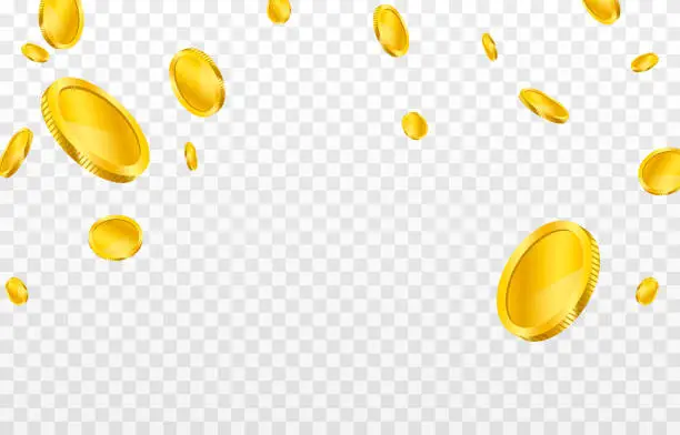 Vector illustration of Vector gold coins fall from the sky.