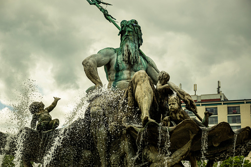 Neptune fountain (Neptune Fountain) on Alexanderplatz in Berlin, Germany