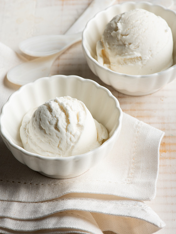 Delicious vanilla ice cream in bowls.