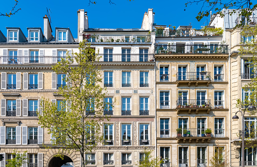 Paris, beautiful building, boulevard Beaumarchais in the 11e district