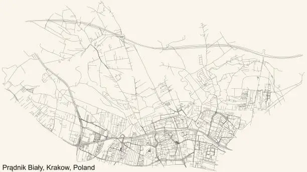 Vector illustration of Street roads map of the Prądnik Biały (White Prądnik) district of Krakow, Poland