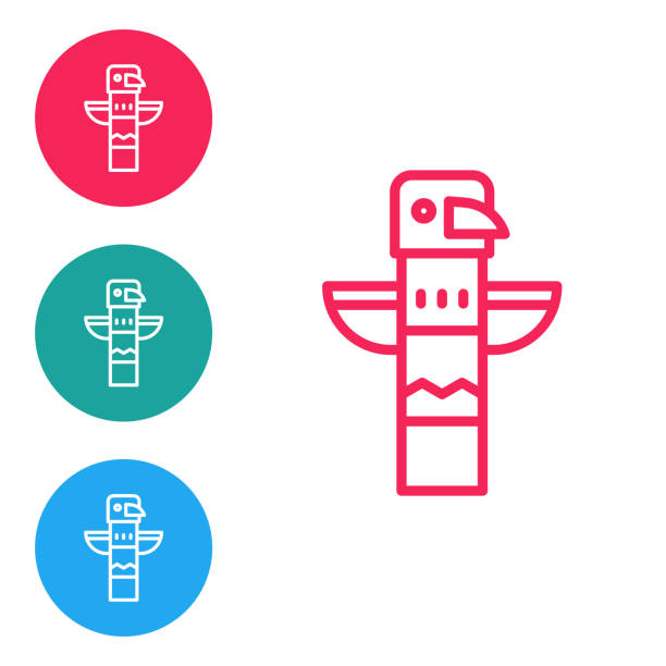czerwona linia kanadyjska ikona bieguna totema odizolowana na białym tle. ustaw ikony w przyciskach okręgu. wektor - słup totemiczny stock illustrations