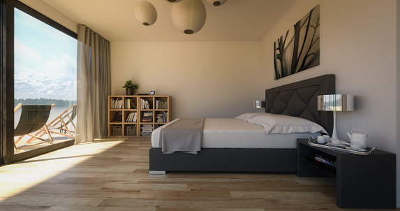 Digitally generated modern bedroom in the morning.

The scene was created in Autodesk® 3ds Max 2020 with V-Ray 5 and rendered with photorealistic shaders and lighting in Chaos® Vantage with some post-production added.