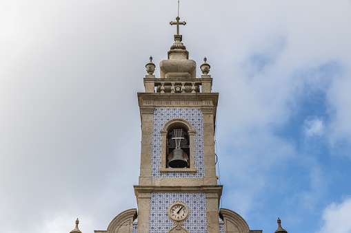Mar, Esposende near Braga, Portugal - October 21, 2020: architectural detail of the church of S. Bartolomeu de Mar in a small village in northern Portugal on an autumn day
