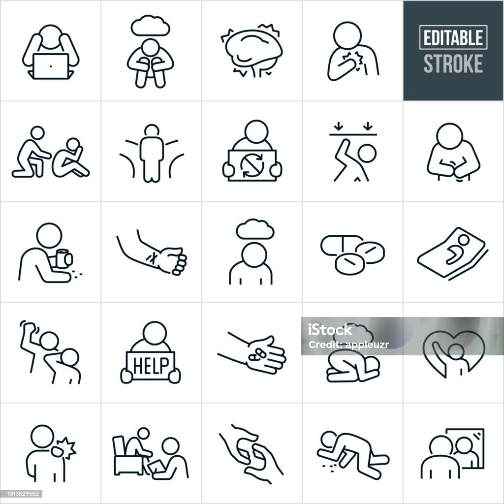 Mental Illness Thin Line Icons - Editable Stroke - Royalty-free Símbolo de ícone arte vetorial