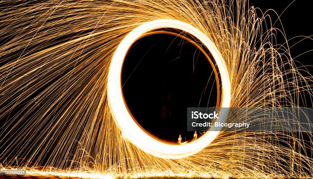 Light Painting light paint made with burning steel straw Brazil Stock Photo