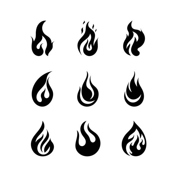 Black fire silhouettes. Simple outline fire flames, ignite and fiery explosion signs. Campfire isolated on white background icons. Fire flat flame icon.Vector illustration. Black fire silhouettes. Simple outline fire flames, ignite and fiery explosion signs. Campfire isolated on white background icons. Fire flat flame icon.Vector illustration. silhouette sky nobody cream coloured stock illustrations